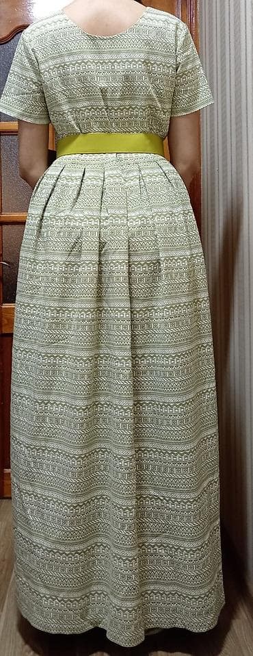 Женская одежда: Qadın maxi don - Rəng: açıq yaşıl fon üzərində zeytun-yaşıl etno/geo — 2