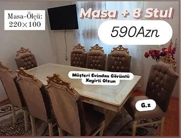 *Masa Dəsti 590Azn* ✔️Masa + 8 stul *Masa Ölçü:220×100* *Rəng seçimi lalafo.az -da *Masa Dəsti 590Azn* ✔️Masa + 8 stul *Masa Ölçü:220×100* *Rəng seçimi