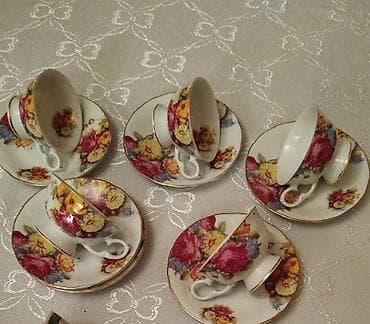 boşqab: Çay dəsti, rəng - Qızılı, Keramika — 1