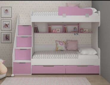 двуспальная кровать с подъемным механизмом: Для девочки и мальчика, Новый, Кровать, С матрасом, С выдвижными ящиками, Ламинат — 1