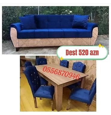 Qonaq otağı üçün, Yeni, Açılmayan, Dördbucaq masa, 6 stul — 6