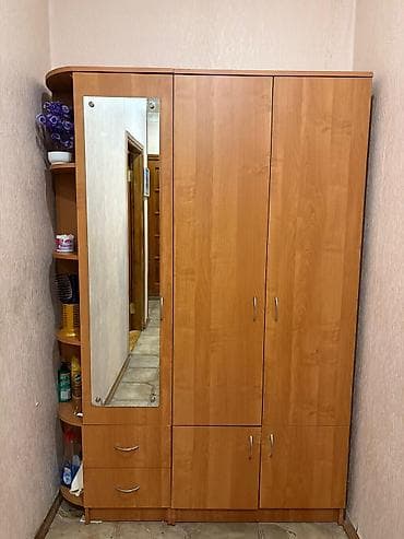 geyim dolabi: 3 qapılı, Güzgülü, Qəhvəyi, Digər material, Açılan, Düz dolab — 3