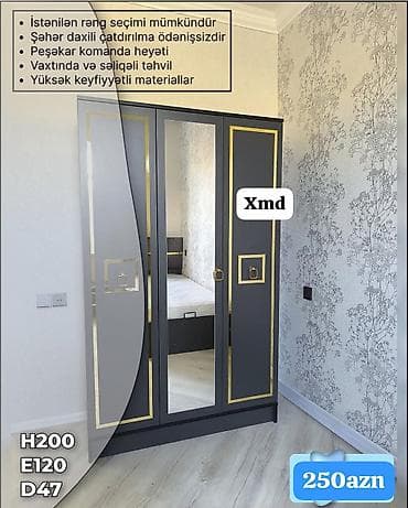 dolab paltar: Üç qapılı paltar dolabı – 230 AZN Xüsusiyyətlər: - Ölçülər: H200 x — 5