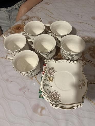 Çay dəsti, rəng - Ağ, Farfor, 6 nəfərlik