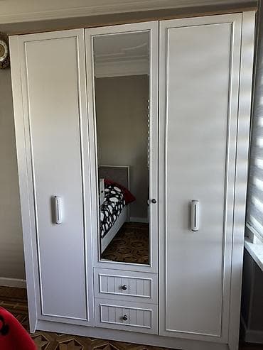 bar şkaf: 3 qapılı, Güzgülü, Ağ, Açılan, Düz dolab — 3