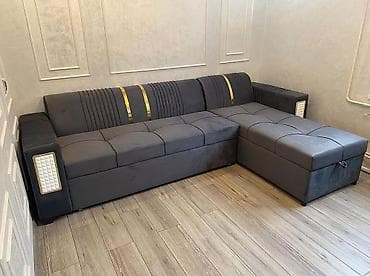 sultan divani: Mebel dəsti - Künc divan: Qara-boz rəngli, sağ tərəfli L-formalı — 2