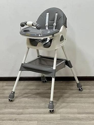 Uşaq yemək stulu – çoxfunksiyalı, təkərli model - Rəng: boz/ağ -