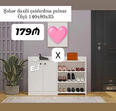 taxta: Ağ rəngli çoxfunksiyalı ayaqqabılıq/dolabı - Ölçü: 140 x 80 x 35 sm - — 1