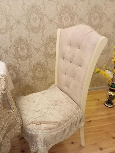 stol və stul: Qonaq otağı üçün, İşlənmiş, Açılmayan, Dördbucaq masa, 6 stul — 2