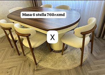 Yemək masası dəsti – 6 stul ilə birlikdə. - Masa: oval formalı, tünd — 1