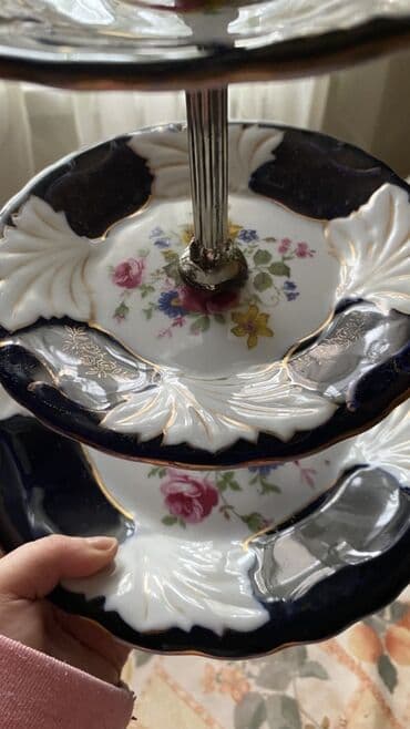 Блюда для тортов и сладостей: Тарелки, 1 шт., цвет - Синий, Фарфор — 4