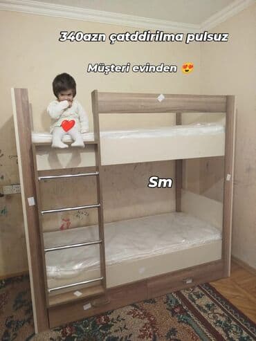 uşaq döşəyi: Oğlan və qız üçün, Çarpayı, Matras ilə, Siyirməli, Taxta — 1