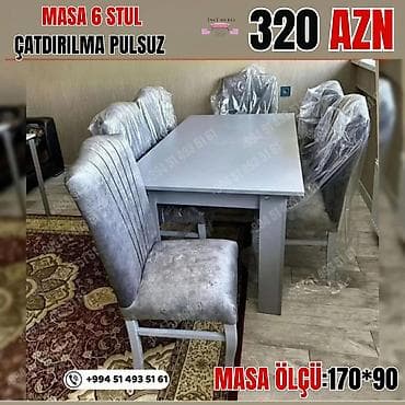 transfer masa: Qonaq otağı üçün, Yeni, Açılmayan, Dördbucaq masa, 6 stul — 1