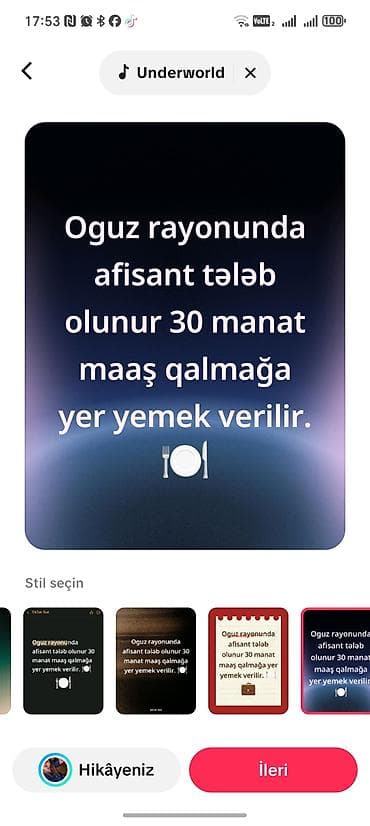 restoran: Ofisiant tələb olunur, Gündəlik ödəniş — 1