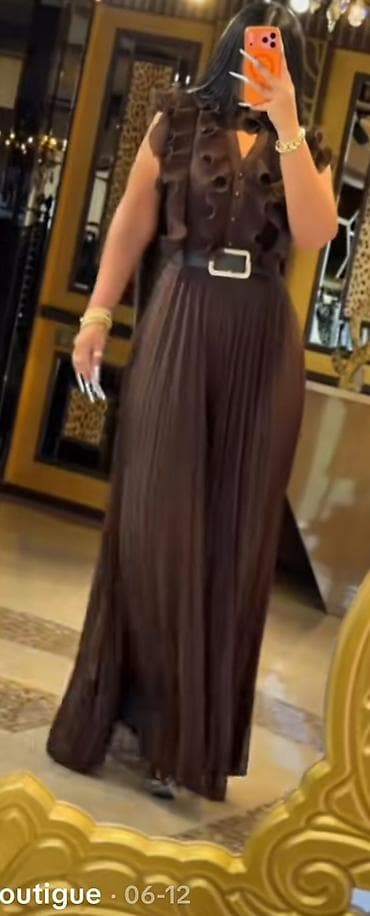 Qəhvəyi rəngdə, elegant uzun paltar-jumpsuit dizaynı: - Üst hissə — 2