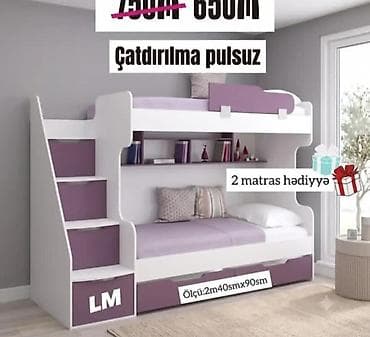 usag maneji: İkimərtəbəli uşaq/yataq dəsti - Ölçü: 2 m 40 sm x 90 sm - Korpus — 1