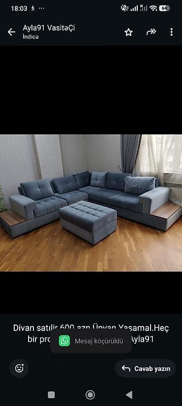 Ev üçün mebel: Divan satılir 600 azn.Ünvan Yasamal.Heç bir problemi — 1