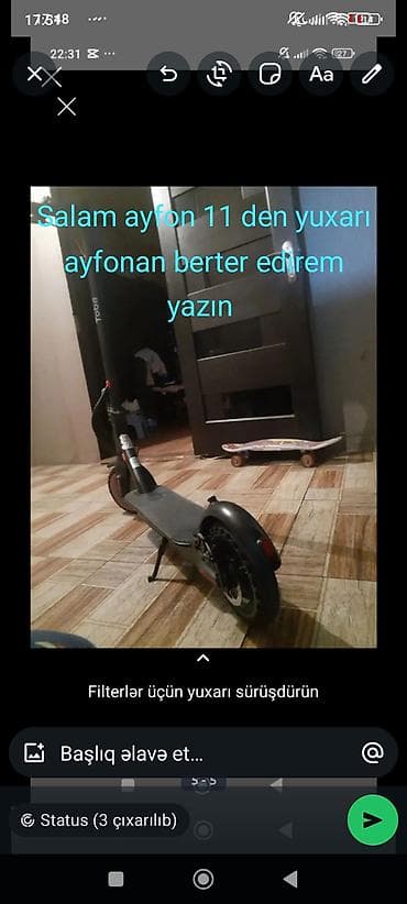 Elektrik skuter – Toba brendi - Rəng: qara - Geniş, sürüşməyən ayaq