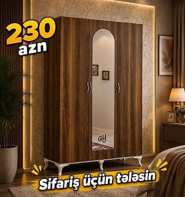 - Üç qapılı geyim dolabı - Material: ağac teksturalı laminat (isti