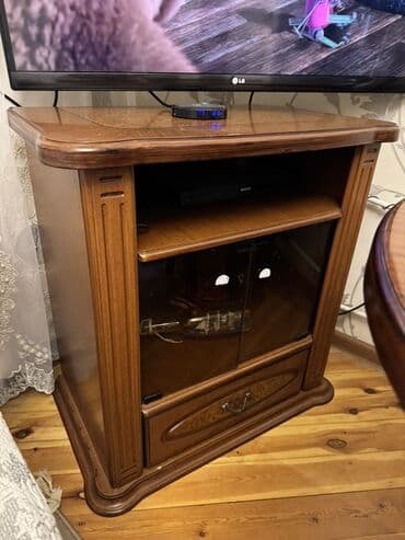 мед: Угловой ТВ стенд, С полками, Деревянный — 1