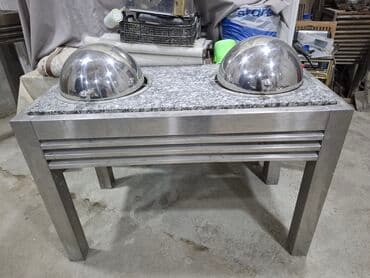 стол для кормления: Paslanmayan metaldan hazırlanmış, mərmər səthli yemək paylama stolu — 5