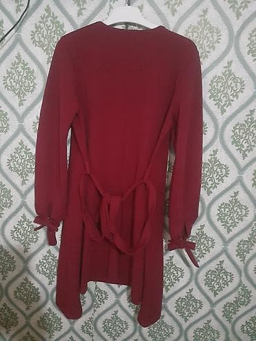 cekme: Bordo rəngdə uzunqol tunik/mini don. - Sadə, dairəvi yaxalı model - — 2