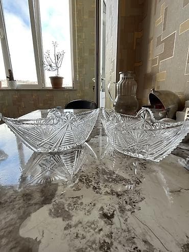 salat qablari: Klassik kəsimli şüşə qablar dəsti - 2 ədəd uzun formalı — 4