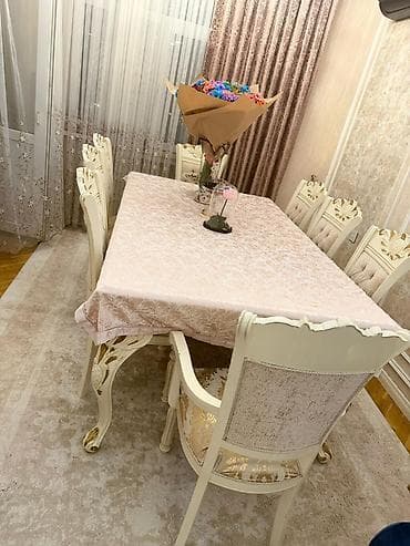 ağ stol: Qonaq otağı üçün, Açılmayan, Dördbucaq masa, 8 stul — 4