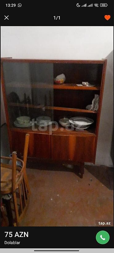 Mətbəx/zal üçün vitrin dolab - Material: taxta karkas, şüşə ön — 1