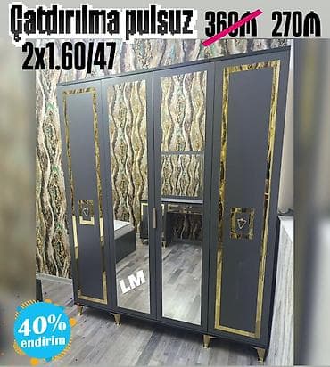 boyuk dolablar: 4 qapılı, Güzgülü, Boz, Açılan, Düz dolab — 1