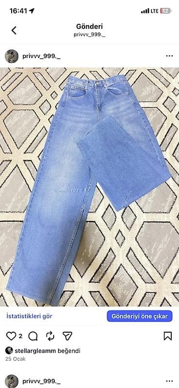 duz golu: Yüksəkyerli mavi cins şalvar - Model: düz kəsim, geniş balaq - Rəng — 1