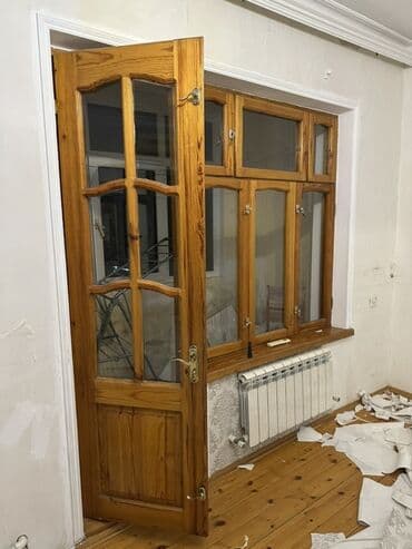 qapi modelleri: Taxta otaq qapıları – komplekt - Material: təbii ağac (şam/qoz rəngli — 5