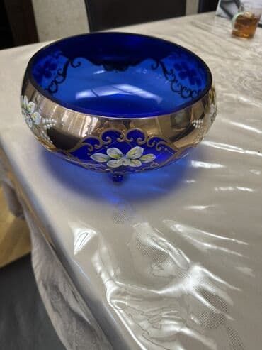 metbex dekorlari: Kobalt-mavi dekorativ şüşə qab - Material: qalın, parlaq şüşə - Rəng — 1