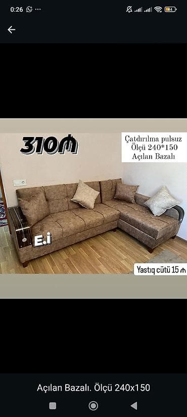 oturaca: Künc divan – açılan bazalı model - Ölçü: 240×150 sm - Çatdırılma — 1