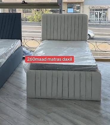 duz masa: Tək nəfərlik yumşaq başlıqlı çarpayı – “260 maat, matras daxil” qeydli — 1