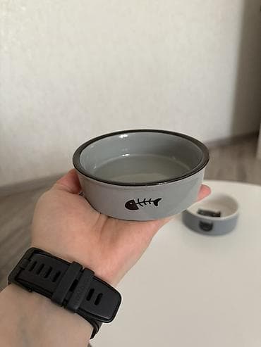pisik ucun quru yem: Pişiklər üçün keramik yemək-su qabları Dəst: 3 ədəd kasa (ayrı-ayrı — 2