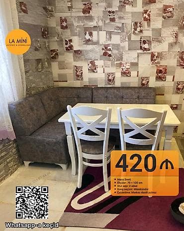 Mətbəx üçün, Açılmayan, Dördbucaq masa, 2 stul