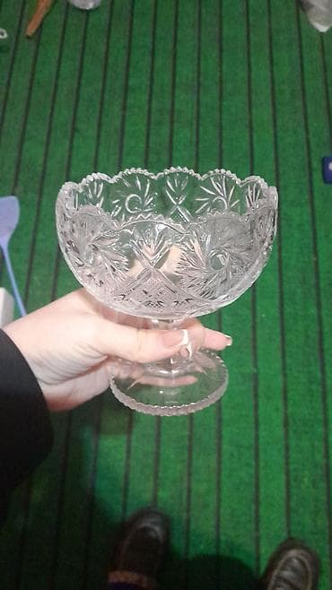 versace servis: Kəsilmiş naxışlı şüşə qab dəsti - Material: şəffaf, qalın şüşə — 4