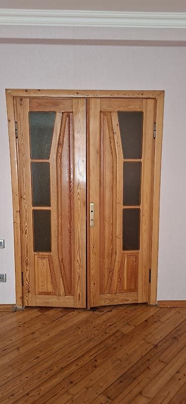 İkili taxta interyer qapısı - Material: təbii ağac (şam teksturası