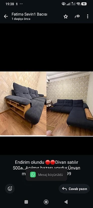 Endirim olundu 🛑🛑Divan satılır 500₼. Açılmır bazası yoxdur.Ünvan — 1