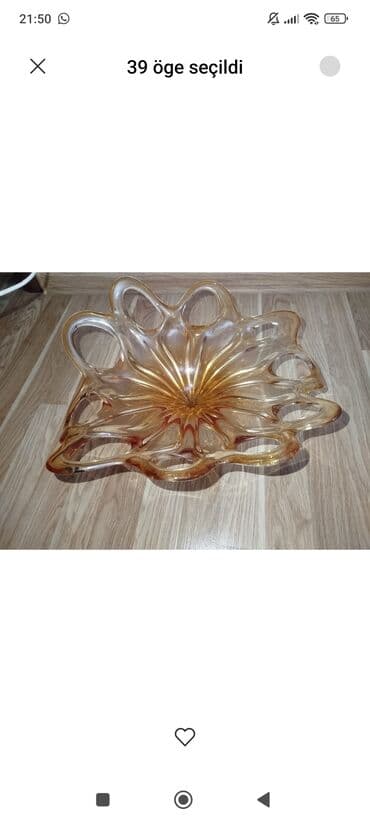 salfetqa qabi: Bənövşəyi-qızılı tonlarda dekorativ şüşə qabaq/bowl. - Material — 1