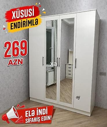 Ağ rəngli, 3 qapılı geyim dolabı. Orta hissədə iki ədəd tam ölçülü lalafo.az -da Ağ rəngli, 3 qapılı geyim dolabı. Orta hissədə iki ədəd tam ölçülü