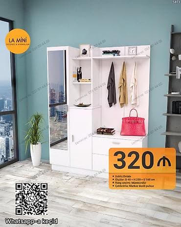 2 qapılı, Güzgülü, Ağ, Digər material, Açılan, Düz dolab