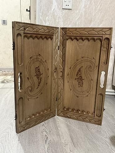 gitara qabi: Milli naxışlı taxta nərd dəsti - Material: bərk taxta (əl oyma) — 3
