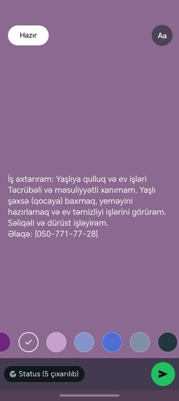 Xidmət: Yaşlılara qulluq və ev işləri - Təcrübəli və məsuliyyətli