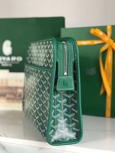 клатч: Goyard kəsimli sənəd/planşet çantası – yaşıl “Goyardine” monoqramlı — 4