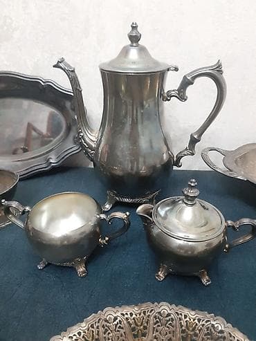Çay dəsti, rəng - Gümüşü, Metal — 2