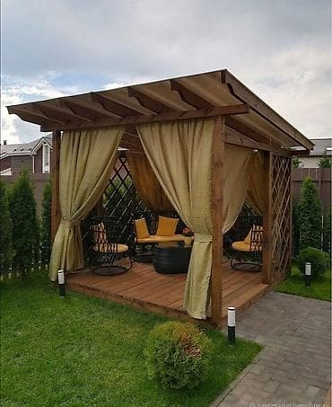 qapi perdeleri: Taxta pergola və terras platforması – bağ və həyət üçün estetik açıq — 4
