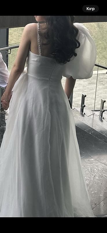Ağ rəngli zərif ziyafət/nikah libası - Model: A-line siluet, uzun — 3