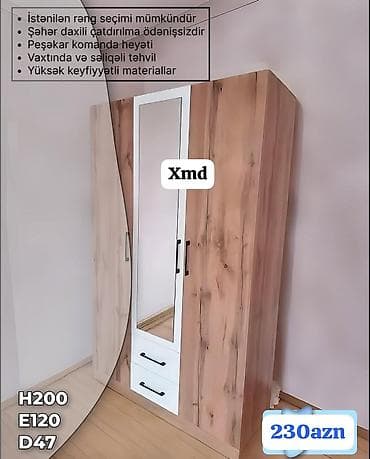 dolab paltar: Üç qapılı paltar dolabı – 230 AZN Xüsusiyyətlər: - Ölçülər: H200 x — 4